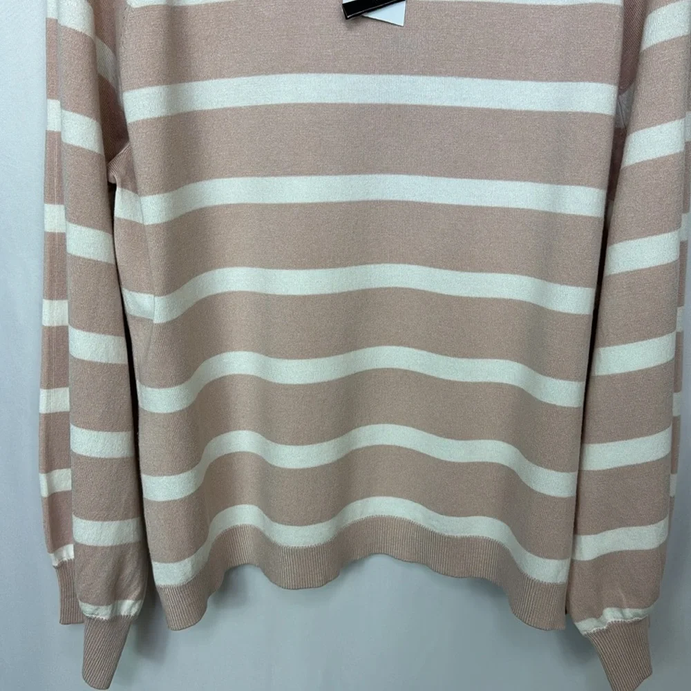 Adrianna Papell Sweater Size XL Pink White Women’s Striped Long Sleeve‎